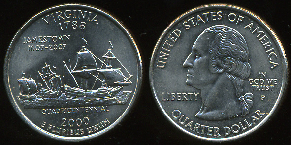США. Квотер (25 центов). 2000.P (Unc) Вирджиния