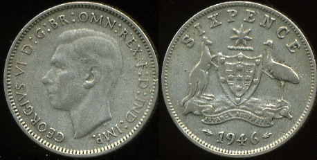 Австралия. 6 персов. 1946 (VF. Серебро)