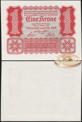 Австро-Венгрия. Банкнота 1 крона. 02.01.1922. Unc. Бумага. Кат.# P.73a