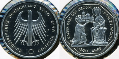 Германия (ФРГ). 10 марок. 2000 (Proof. Серебро)