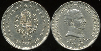 Уругвай. 50 сентезимо. 1960