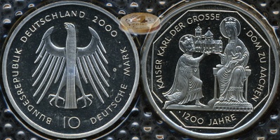 Германия (ФРГ). 10 марок. 2000 G (Proof. Серебро)