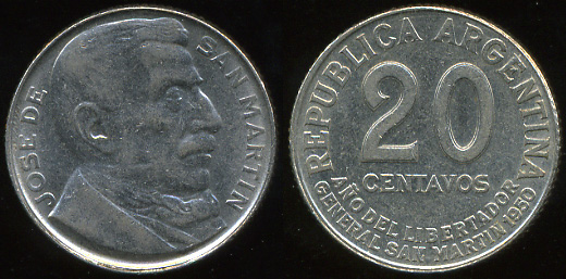 Аргентина. 20 центаво. 1950