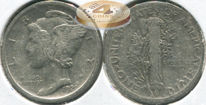 США. 10 центов [Дайм]. 1920 (VF. Серебро)