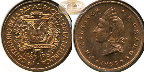 Доминиканская республика. 1 центаво. 1963 (XF+)