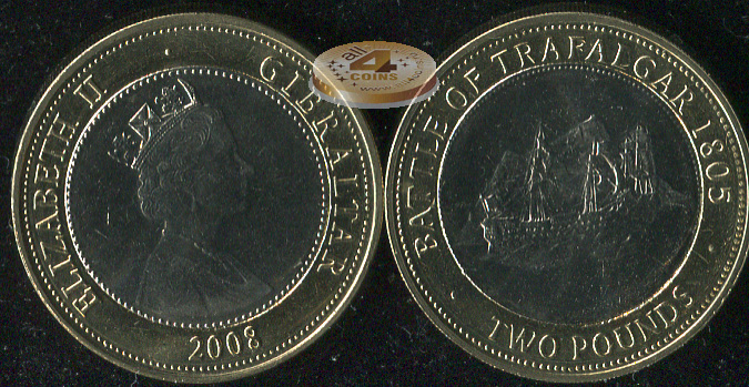 Гибралтар. 2 фунта. 2008 (Unc. Биметалл)
