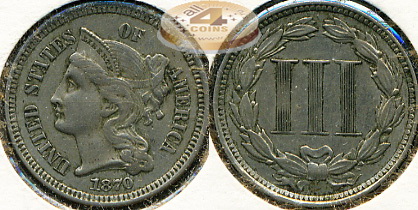 США. 3 цента. 1870 (XF45)