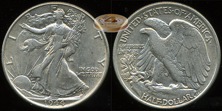 США. 1/2 доллара. 1944 (aUnc. Серебро)