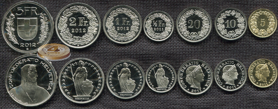 Швейцария. Набор №4 (7 монет) 2011-13