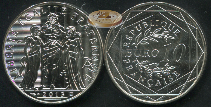 Франция. 10 евро. 2013 (Unc. Серебро)