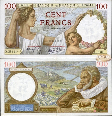 Франция. 100 франков (aUnc-) 1941