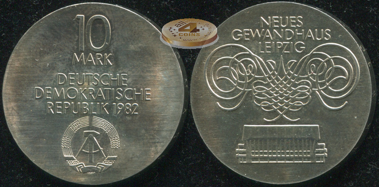 Германия [ГДР]. 10 марок. 1982.A (Unc. Серебро)