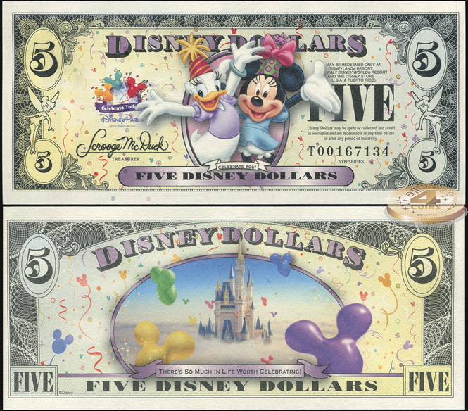 Disney Dollars. 5 долларов (Unc) 2009
