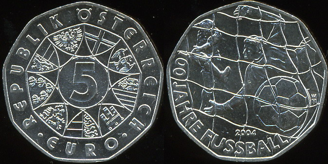 Австрия. 5 евро. 2004 (Unc. Серебро)