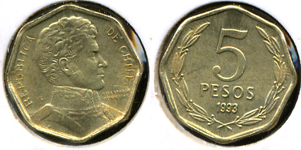 Чили. 5 песо. 1993