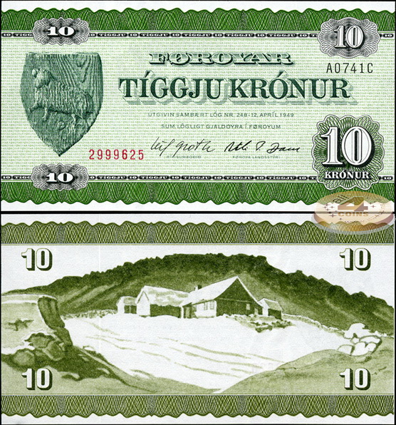 Фарерские острова. 10 крон (Unc) 1974