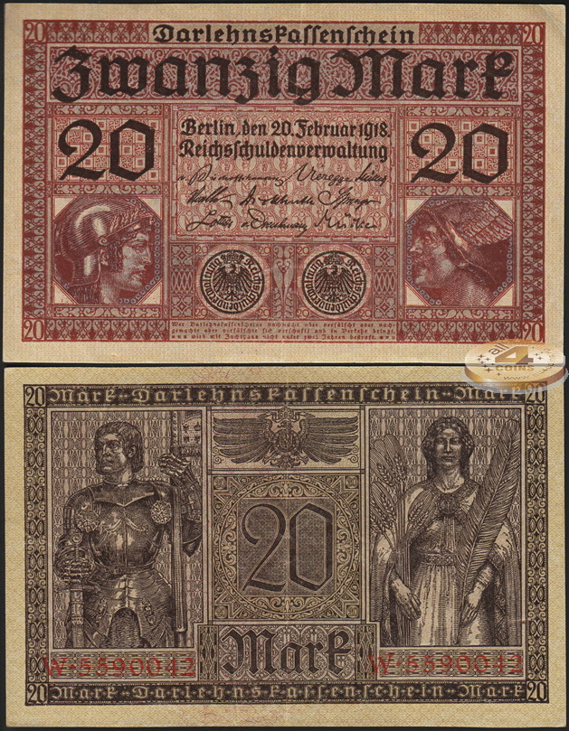Германия (Веймарская респ.). 20 марок (FX) 1918
