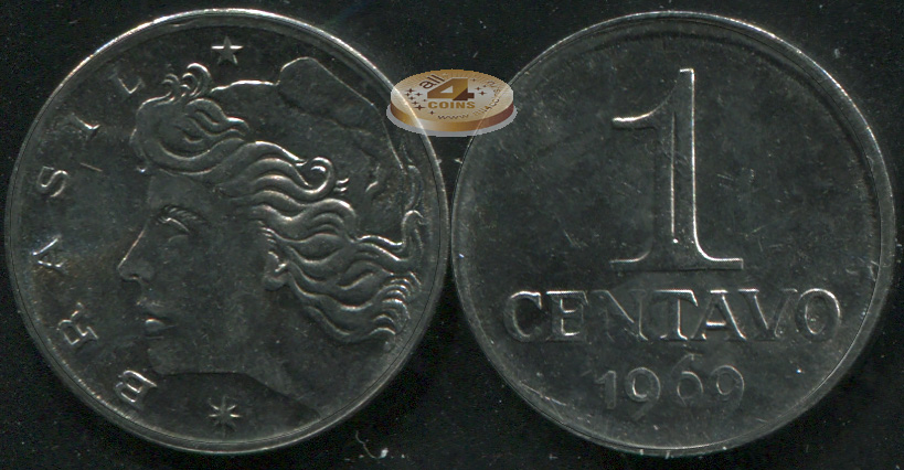 Бразилия. Монета 1 центаво. 1969 (KM#575.2. Unc)