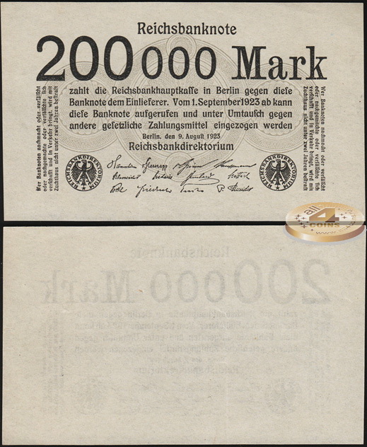Германия (Веймарская респ.). 200 000 марок (Unc) 1923