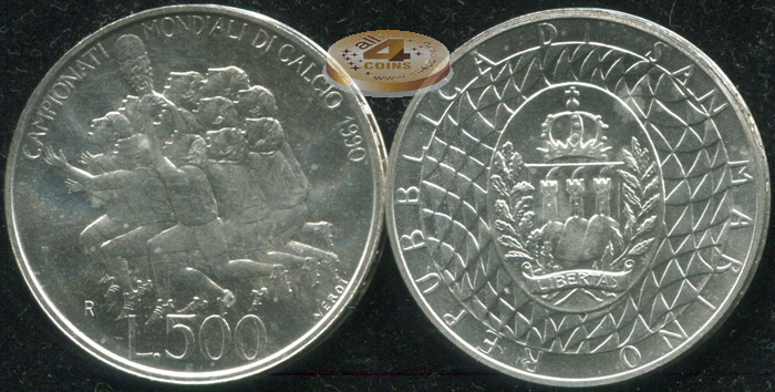 Сан-Марино. 500 лир. 1990 (Unc. Серебро)