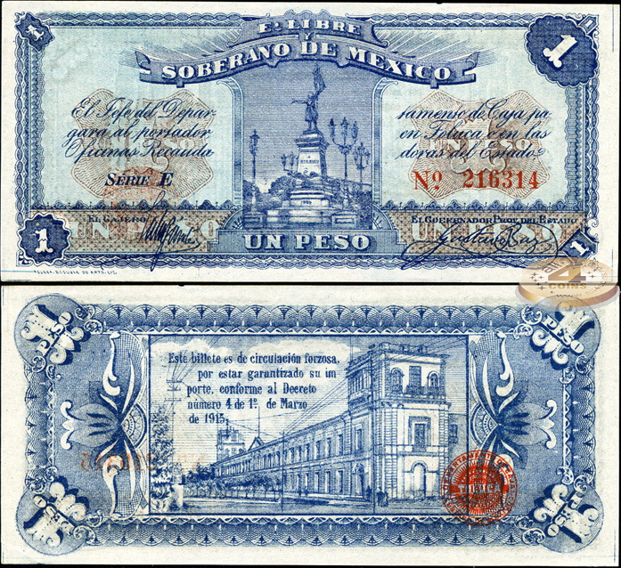 Мексика. 1 песо (aUnc++) 1915