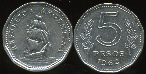 Аргентина. 5 песо. 1962