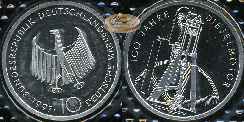 Германия (ФРГ). 10 марок. 1997 G (Proof. Серебро)
