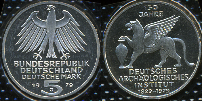 Германия [ФРГ]. 5 марок. 1979.J (Proof. Серебро)