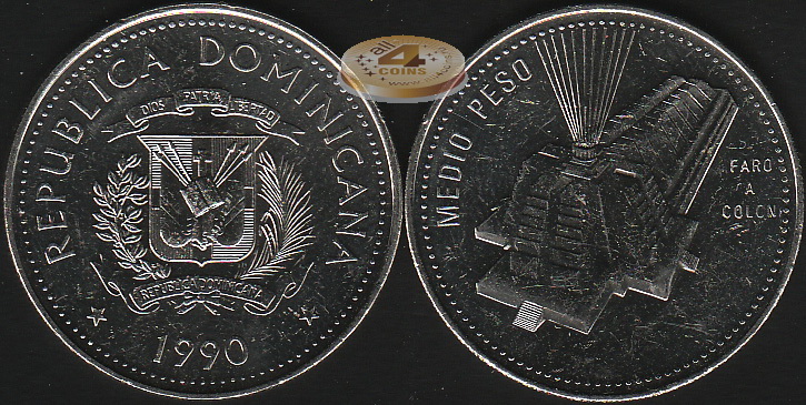 Доминиканская республика. 1/2 песо. 1990 (aUnc)