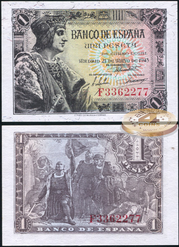 Испания. 1 песета (Unc) 1943