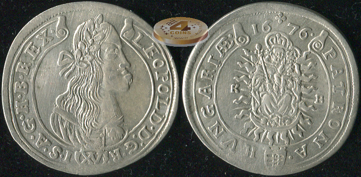 Венгрия. 15 крейцеров. 1676.KB (aXF. Серебро)
