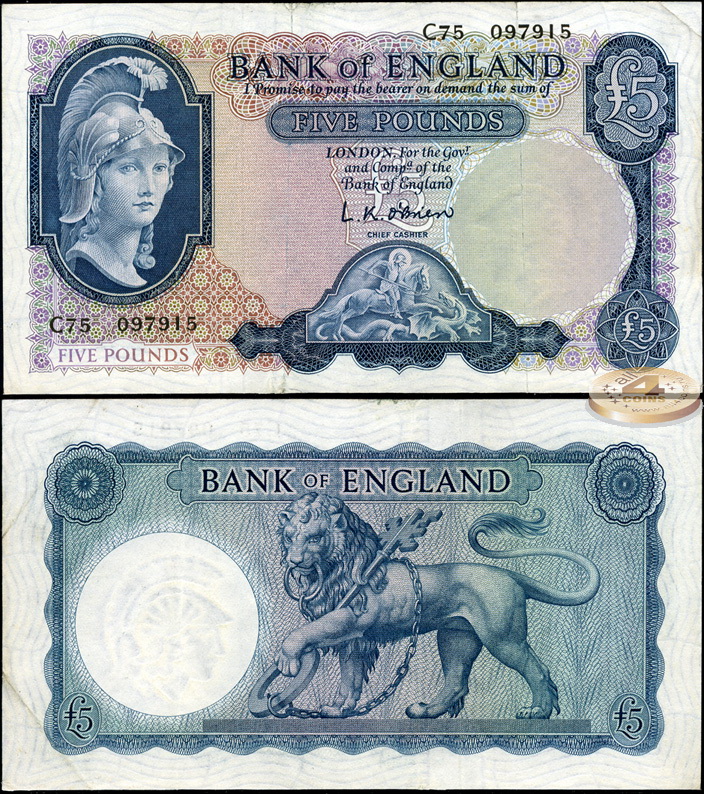 Великобритания. 5 фунтов (XF) 1961-63