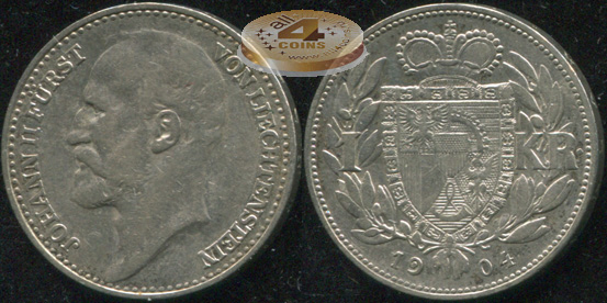 Лихтенштейн. 1 крона. 1904 (VF/XF. Серебро)