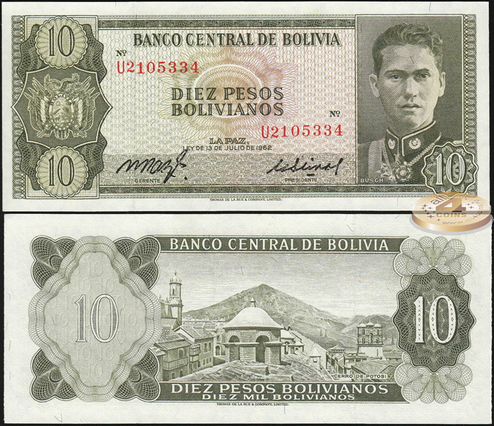 Боливия. 10 песо (Unc) 1962