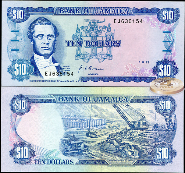 Ямайка. 10 долларов (Unc) 1992