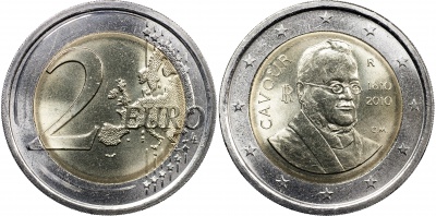 Италия Монета 2 евро. 2010 (Unc. Биметалл) 200 лет со дня рождения Камилло Бенcо ди Кавура