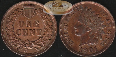 США. 1 цент. 1901 (aUnc)