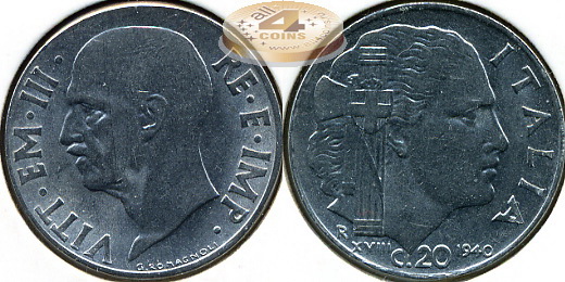 Италия. 20 центезимо. 1940 (XF)