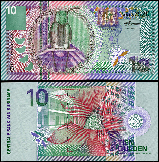 Суринам. 10 гульденов (Unc) 2000