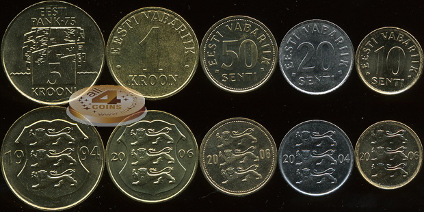 Эстония. Набор №2 (5 монет) 1994-2006