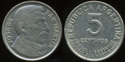 Аргентина. 5 центаво. 1950