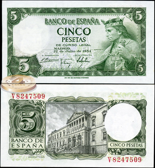Испания. 5 песет (Unc) 1954