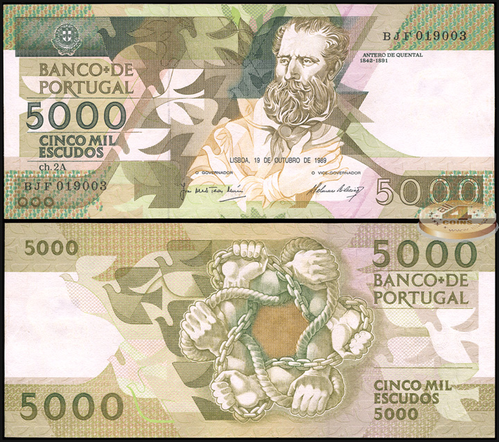 Португалия. 5000 эскудо (Unc) 1989