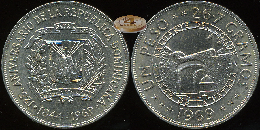 Доминиканская республика. 1 песо. 1969 (Unc)