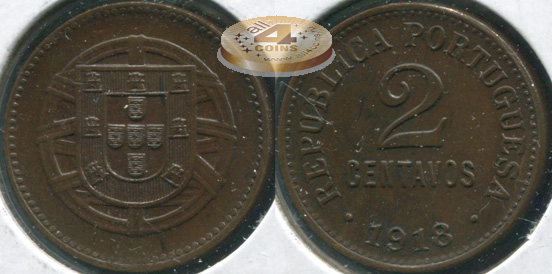 Португалия. 2 центаво. 1918 (Unc)