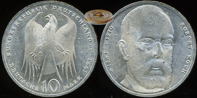 Германия (ФРГ). 10 марок. 1993 (Unc. Серебро)