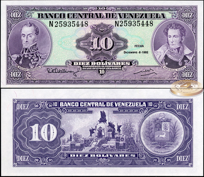 Венесуэла. 10 боливаров (Unc) 1992