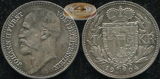 Лихтенштейн. 1 крона. 1904 (aUnc. Серебро)