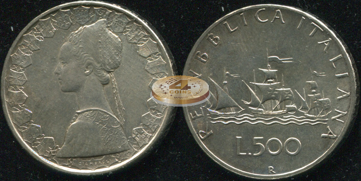 Италия. 500 лир. 1961.R (Unc. Серебро)