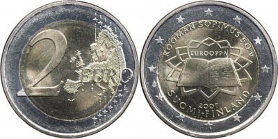 Финляндия Монета 2 евро. 2007 (Unc. Биметалл) 50 лет со дня подписания Римского договора